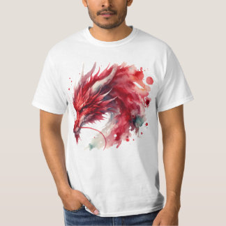 Red Dragon Vatten Färg T-Shirt