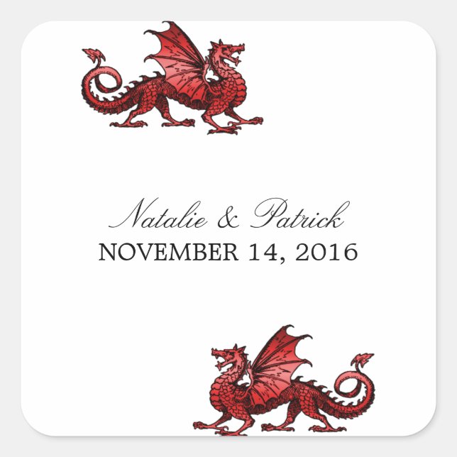 Red Dragon Wedding Stickers Fyrkantigt Klistermärke (Framsida)