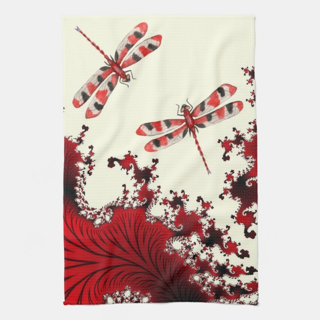 Red Dragonflies Kitchen Towel Kökshandduk (Vertikal)