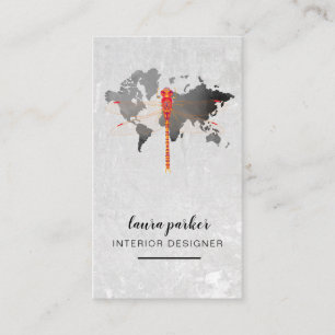 Red Dragonfly Kreativ Designer World Map Visitkort