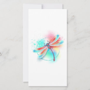 Red dragonfly on watercolor background kort