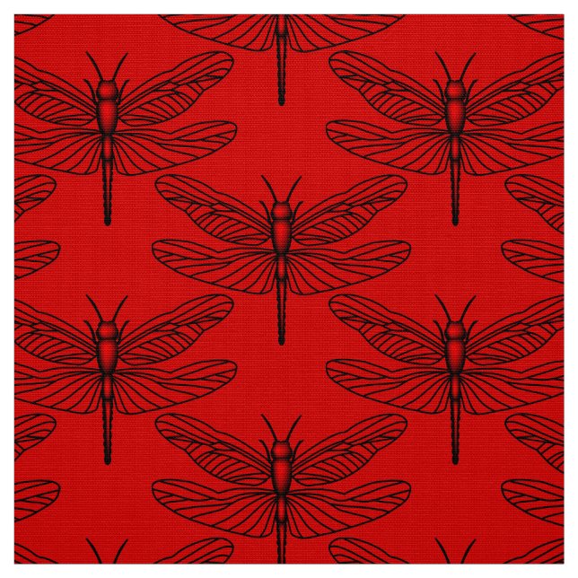 Red Dragonfly Polyester Poplin Fabric Tyg (Provkarta)