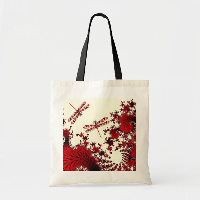 Red Dragonfly Tote Bag Tygkasse (Framsidan)