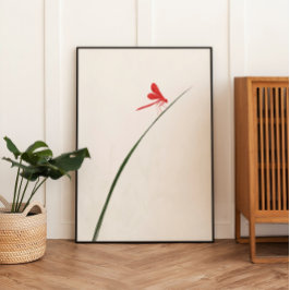 Red Dragonfly Zen Minimalist Wall Art Fototryck