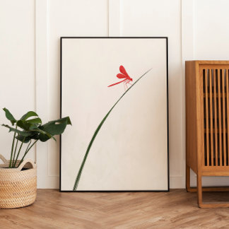 Red Dragonfly Zen Minimalist Wall Art Fototryck
