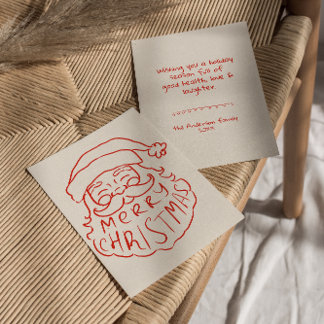 Red Drawn Jultomten God jul non-Photo Julkort