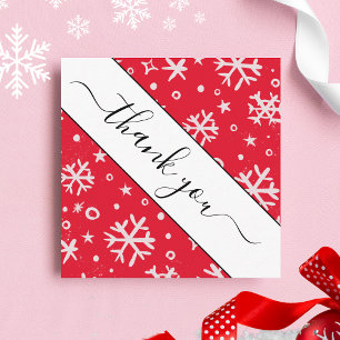 Red Drawn Snowflake Mönster jul Tack Fyrkantigt Visitkort