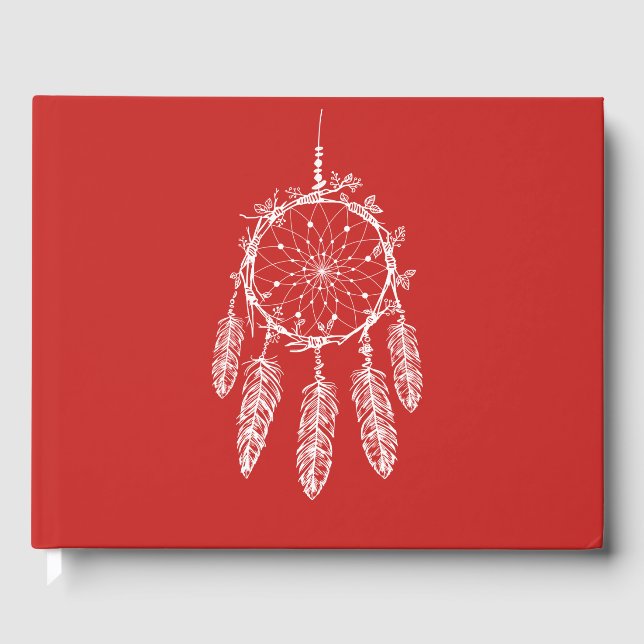 Red Dream Catcher Native American Bröllopsfest Gästböcker (Framsida)