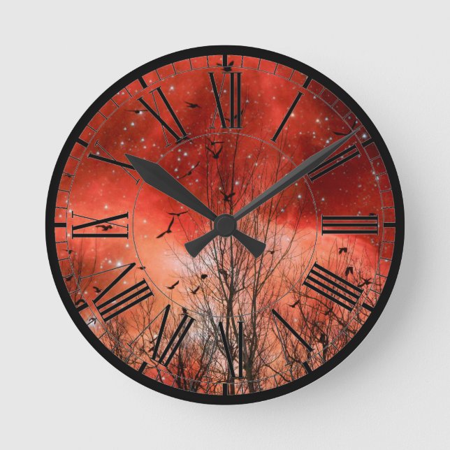 Red Dream Himlar Acrylic Wall Clock Rund Klocka (Framsida)