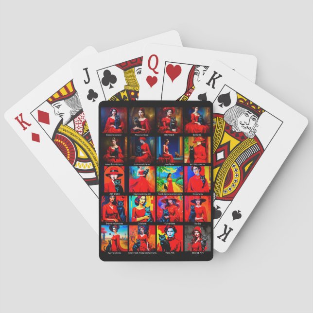 Red Dress Black Cat Art Rörelser Casinokort (Baksidan)