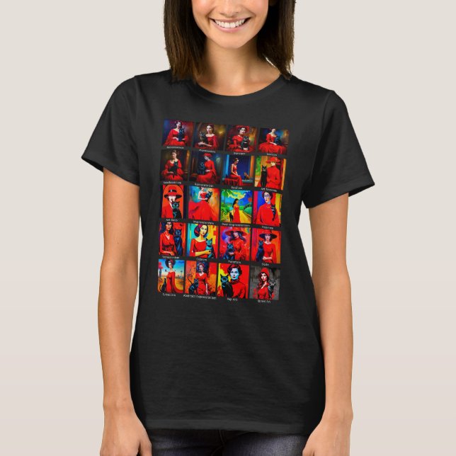 Red Dress Black Cat Art Rörelser T Shirt (Framsida)