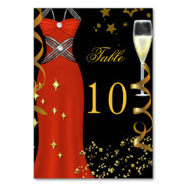 Red Dress Black Guld Bordsnummer Card