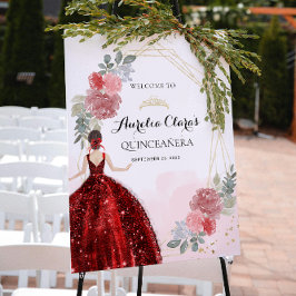 Red Dress Blommigt Geometric Quinceañera Birthday Poster