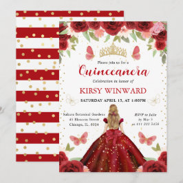 Red Dress Blonde Princess Quinceanera Inbjudningar