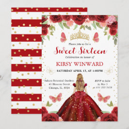 Red Dress Blonde Princess Sweet 16 Inbjudningar