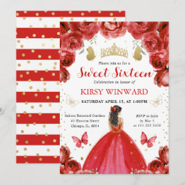Red Dress Brunette HERC Princess Sweet 16 Inbjudningar