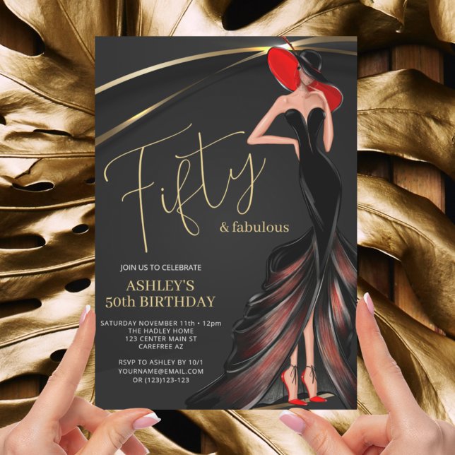 Red Dress Fabulous Black Guld 50:e Inbjudningar (Skapare uppladdad)