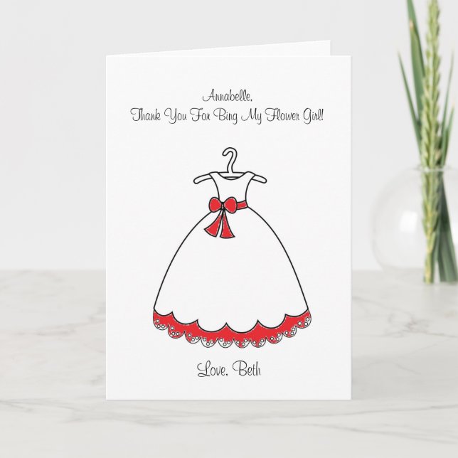 Red Dress Flower Girl Card Tack Kort (Framsida)
