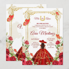 Red Dress Mexican Girl Quinceanera-inbjudan Inbjudningar