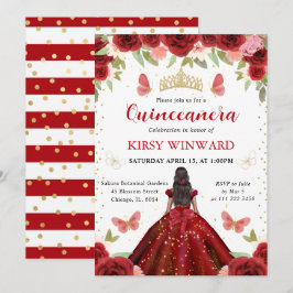 Red Dress Mörk Skin Princess Quinceanera Inbjudningar