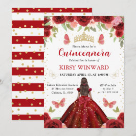 Red Dress Mörk Skin Princess Quinceanera Inbjudningar