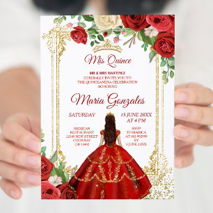 Red Dress och Ro mexikanska Mis Quince 2 Inbjudningar
