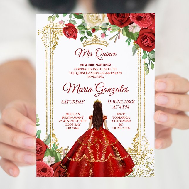 Red Dress och Ro mexikanska Mis Quince 2 Inbjudningar (Skapare uppladdad)