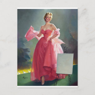 Red Dress Pin Up Vykort