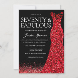 Red Dress Red Glitter Gown 70:e Födelsedagsfesten Inbjudningar