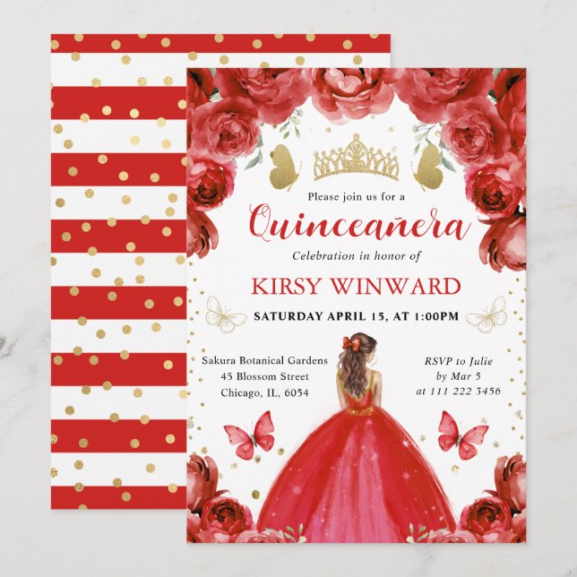 Red Dress Red Hair Princess Quinceanera Inbjudningar (Fram/baksida)