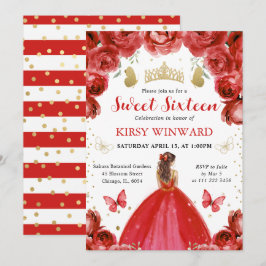 Red Dress Red Har Princess Sweet 16 Inbjudningar