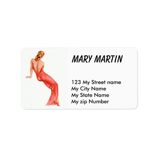 Red Dress Retro Adressetikett (Framsidan)