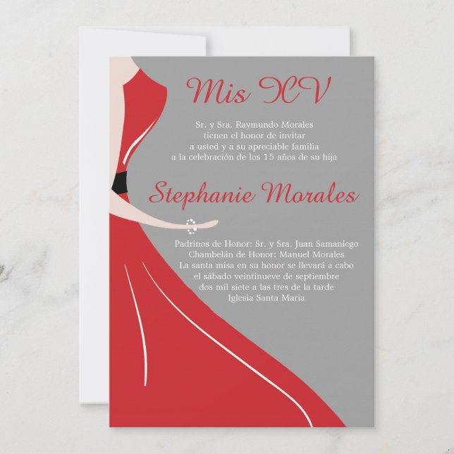 Red Dress Silhouette Quinceanera-inbjudan Inbjudningar (Framsida)