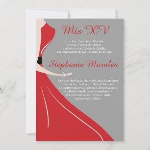 Red Dress Silhouette Quinceanera-inbjudan Inbjudningar