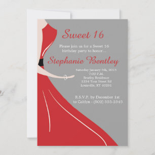 Red Dress Silhouette Sweet 16 födelsedagsinbjudan Inbjudningar
