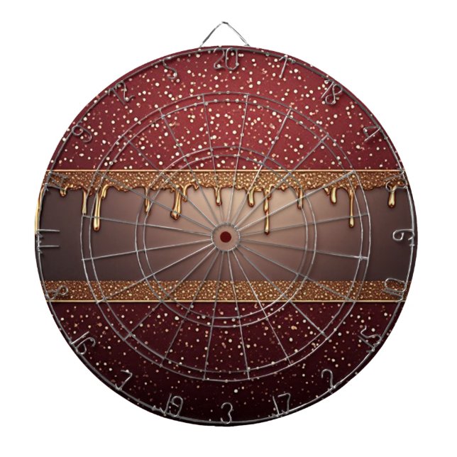 Red Dripping Paint Over Gold Glitter Background Darttavla (Framsidan)