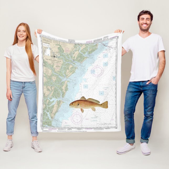 Red Drum på Tybee Island till Doboy Ljud Chart Fleecefilt (På plats)