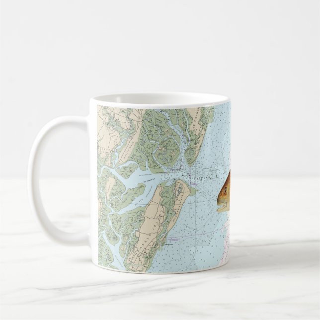 Red Drum på Tybee Island till Doboy Ljud Chart Kaffemugg (Vänster)