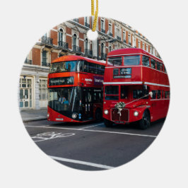 Red Dubbla Decker Buss Julgransprydnad Keramik