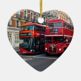 Red Dubbla Decker Buss Julgransprydnad Keramik