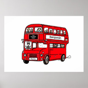 Red Dubbla Decker London Buss Birth Print Poster