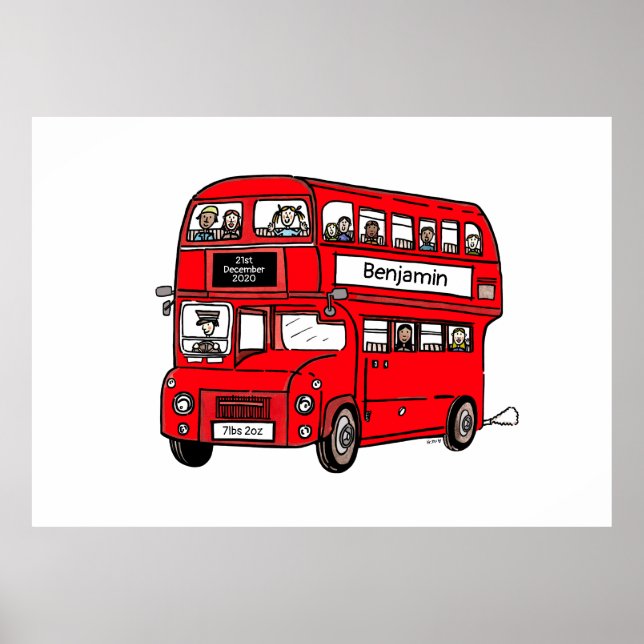 Red Dubbla Decker London Buss Birth Print Poster (Framsidan)