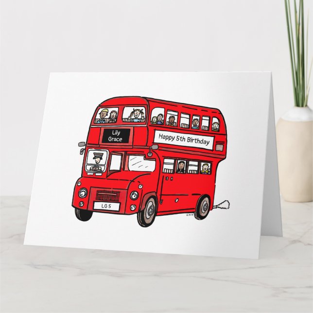 Red Dubbla Decker London Buss Birthday Card Kort (Framsida)