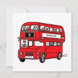 Red Dubbla Decker London Buss Birthday Investigati Inbjudningar