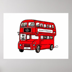 Red Dubbla Decker London Buss Bröllop Print Poster