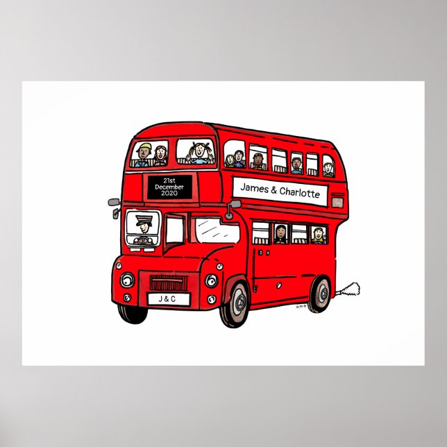Red Dubbla Decker London Buss Bröllop Print Poster (Framsidan)