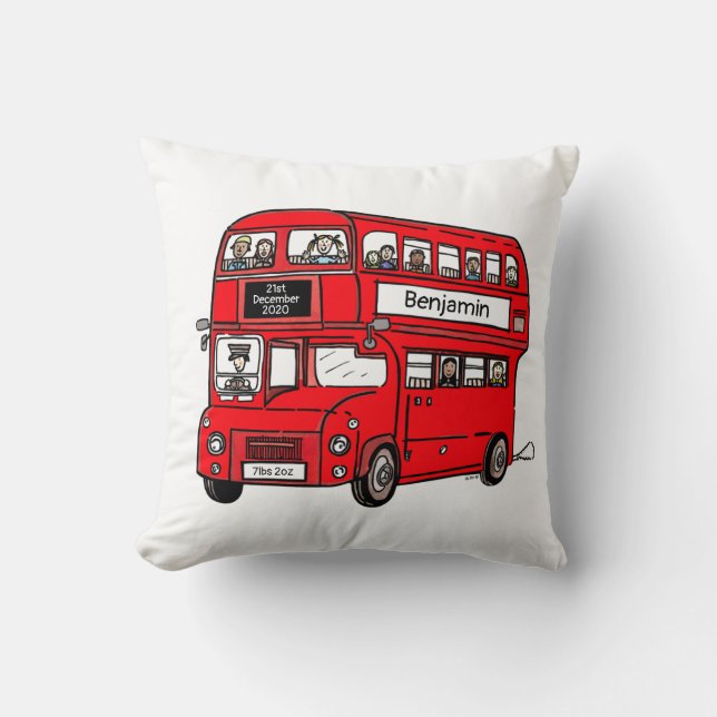 Red Dubbla Decker London Buss Newborn Gift Kudde (Framsida)