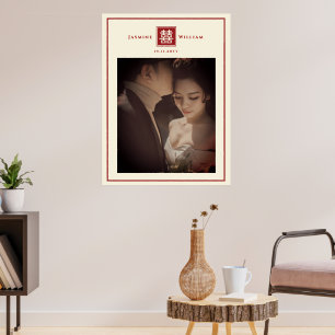 Red Dubbla Happity Chinese Bröllop Photo Poster