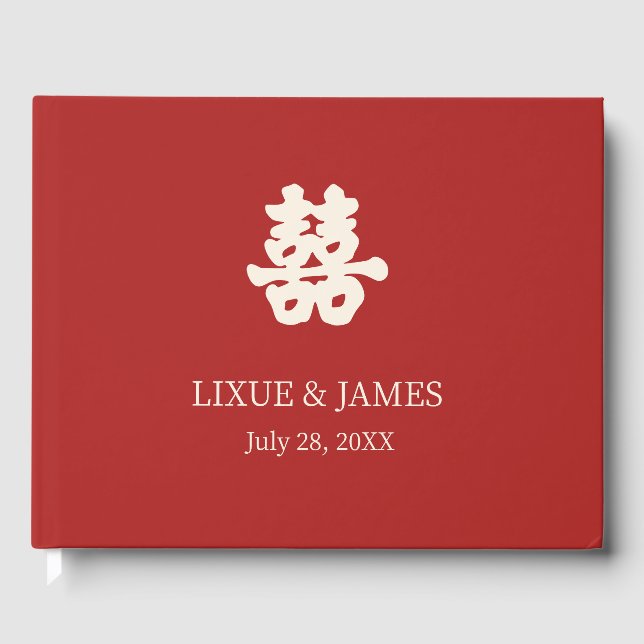 RED Dubbla Happy Kinesisk calligrafi asian Gästböcker (Framsida)