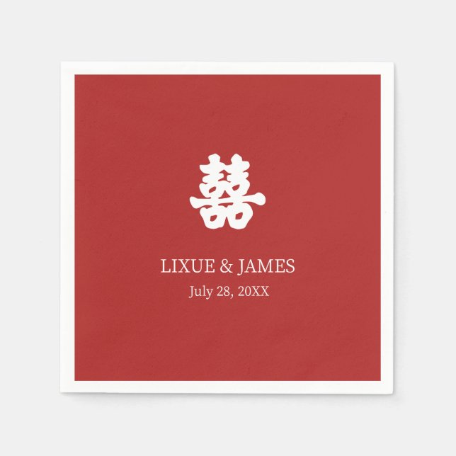 Red Dubbla Happy Kinesisk calligraphy asian Pappersservett (Framsidan)